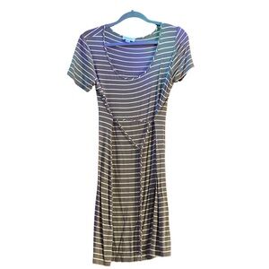 Calvin Klein Green and White Striped Dress with Tie Waist - Size 12